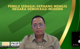 Anggota Bawaslu Puadi dalam Seminar Fisip Universitas Nasiona (Unas) secara daring, Kamis (12/2/2026).